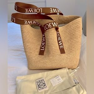 LOEWE Fold Logo-Handle Raffia Shopper